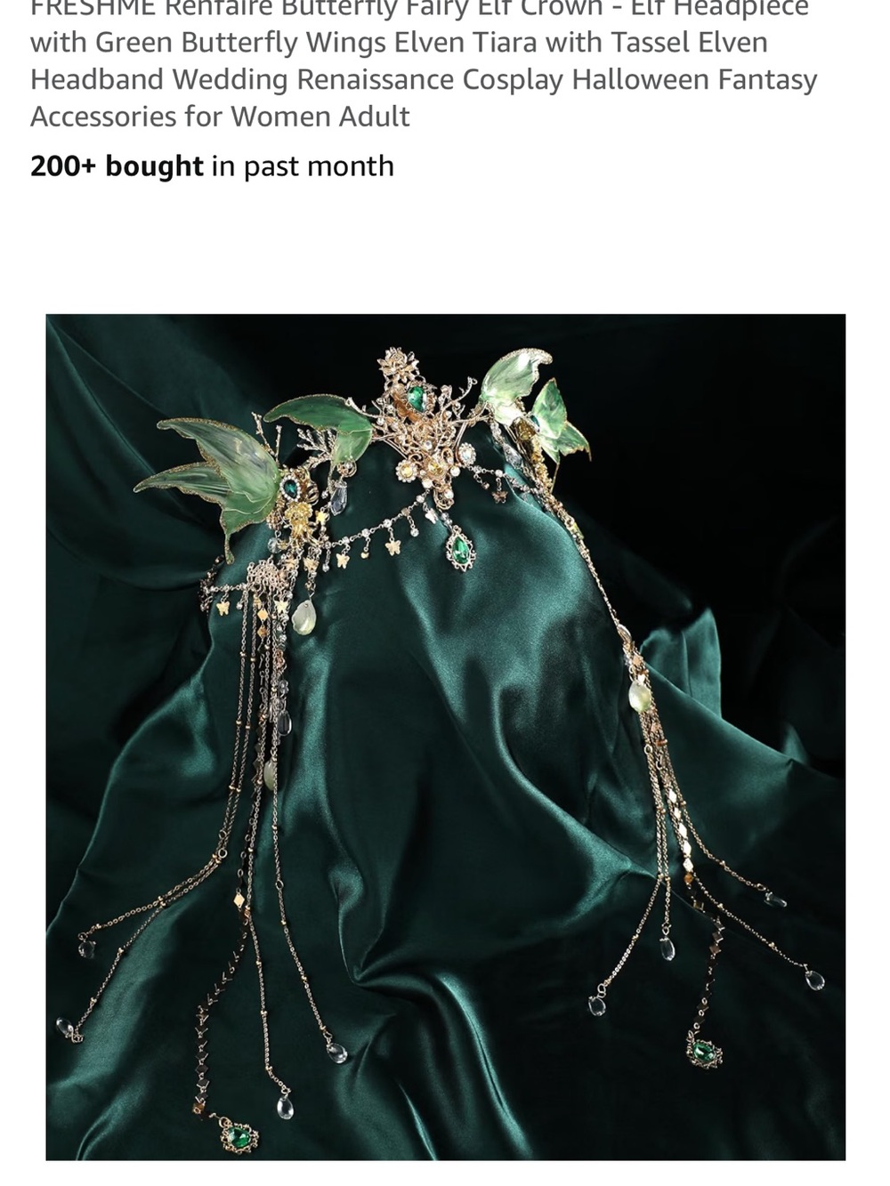 Delicate Green Fairy Leaf Crown Headpiece with Crystal Drops - Picture 4 of 9
